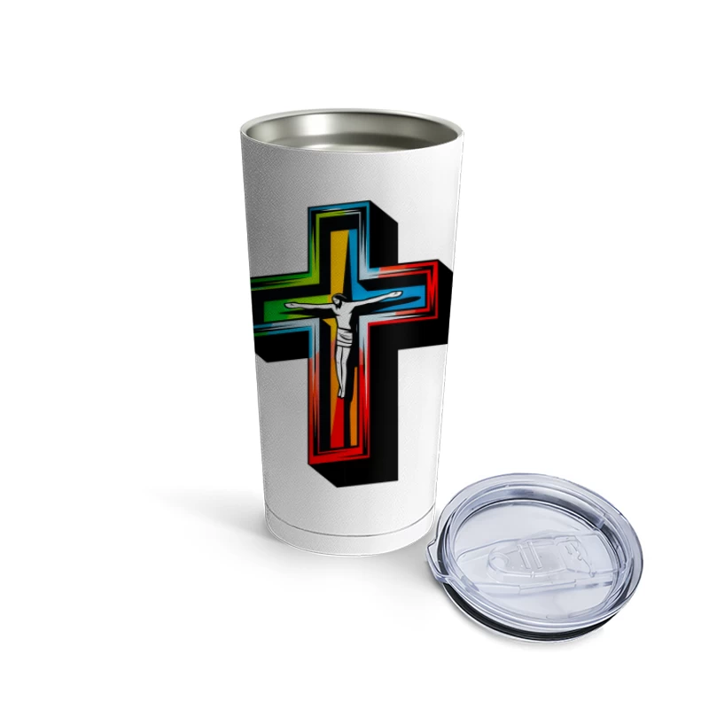 Colorful Modern Christian Cross with Crucifixion Travel Mug