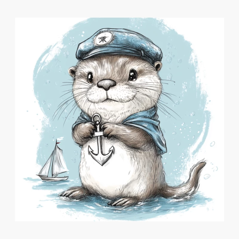 Whimsical Sailor Otter with Anchor and Sailboat Throw Pillow