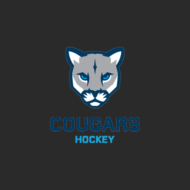 Cougars Hockey Team Logo with Blue and Gray Cougar Head Design Baseball Cap