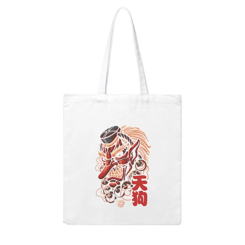 Ferocious Demon Illustration in Traditional Art Style Cotton Tote Bag