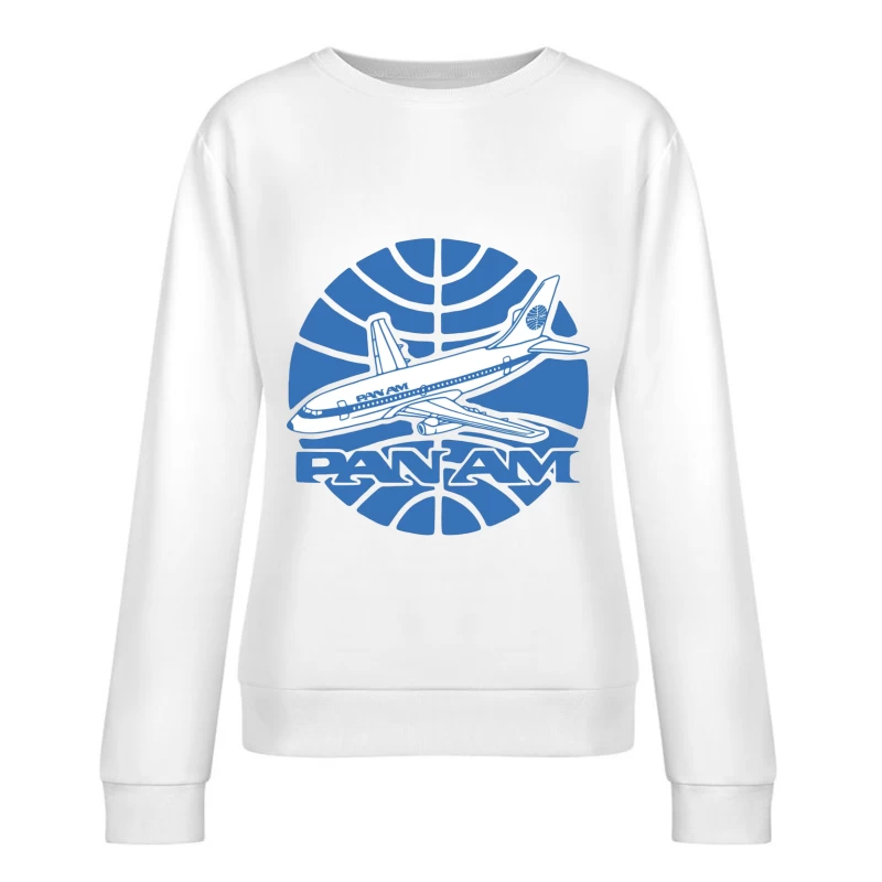 Vintage Pan Am Airlines Blue Globe Logo with Aircraft Design Female Pullover Sweatshirt