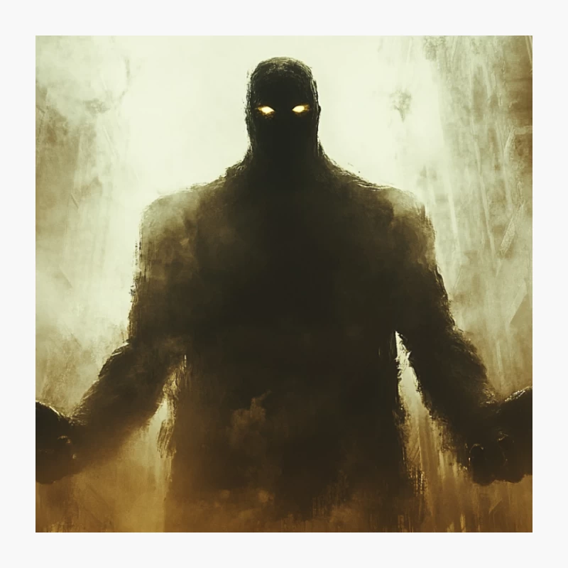 Ominous Silhouette with Glowing Eyes in Foggy City Street Pin