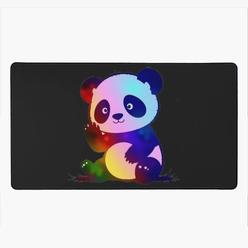 Cute Rainbow Gradient Panda Cartoon Illustration Desk Mat