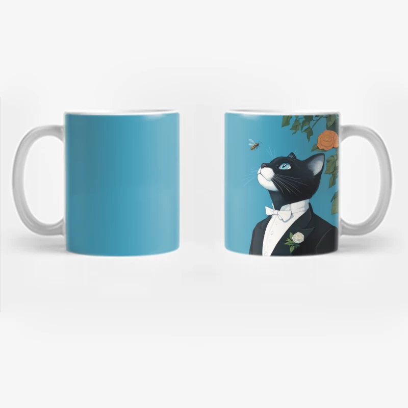 Whimsical Illustration of a Dapper Cat Admiring Nature Coffee Mug