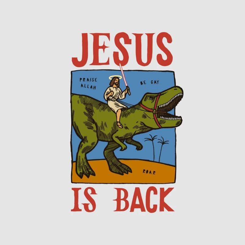 Jesus auf einem Dinosaurier mit Lichtschwert Herren Pullover Hoodie