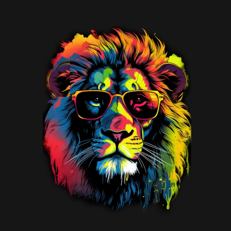 lion colorful sunglasses abstract art pop art vibrant animal portrai Male T-Shirt