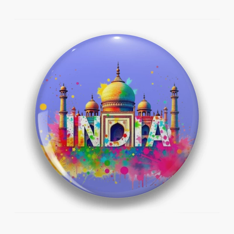 Vibrant Watercolor India Typography with Taj Mahal Silhouette Pin