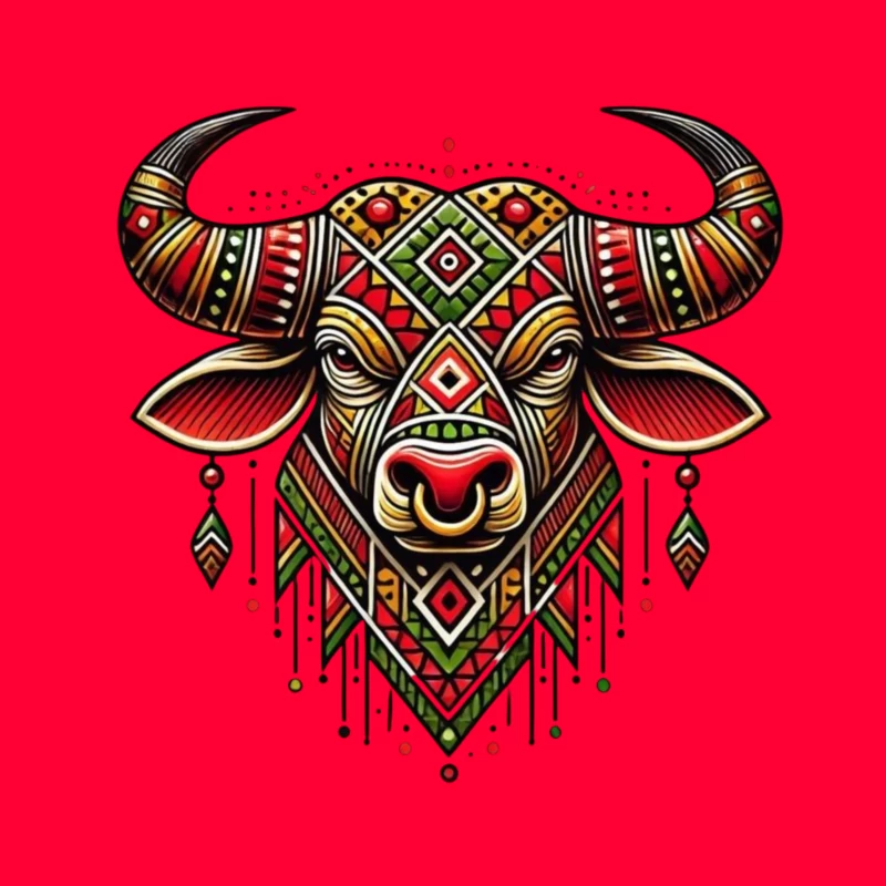 Decorative Bull Artwork Throw Pillow
