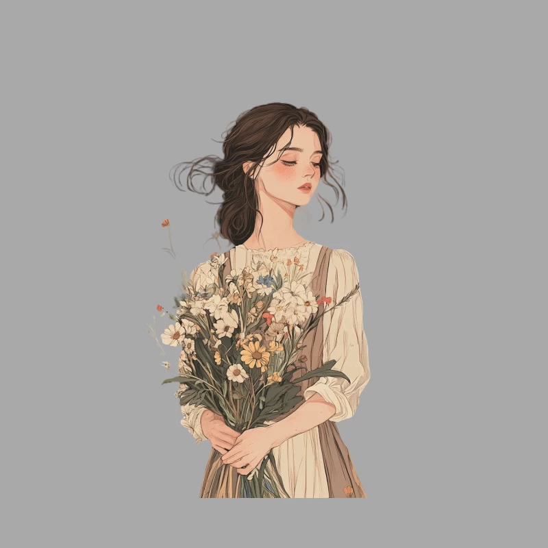 Dreamy Portrait of Woman Holding Floral Bouquet Male Pullover Hoodie