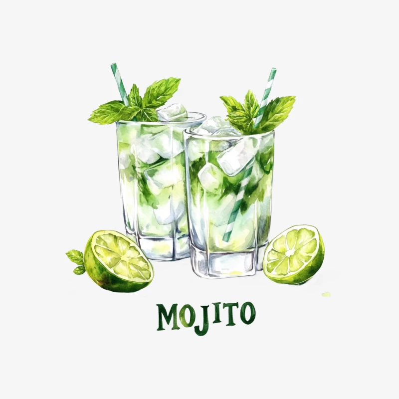 Refreshing Mojito Cocktail: Watercolor Illustration of a Classic Summer Drink Male Pullover Sweatshirt