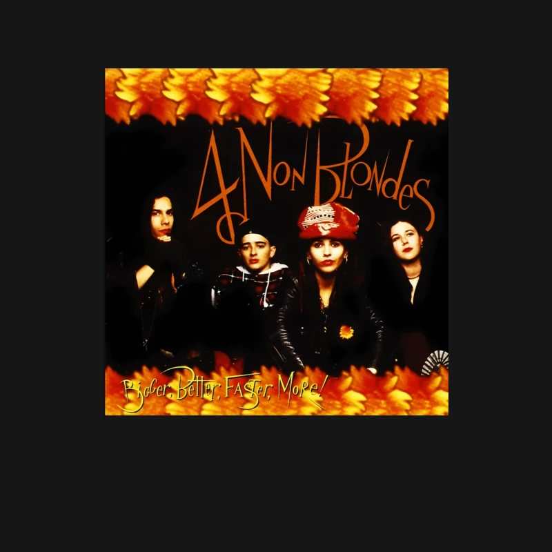 4 Non Blondes "Bigger, Better, Faster, More!" Album Cover Art with Orange Floral Border Female Long Sleeve T-Shirt