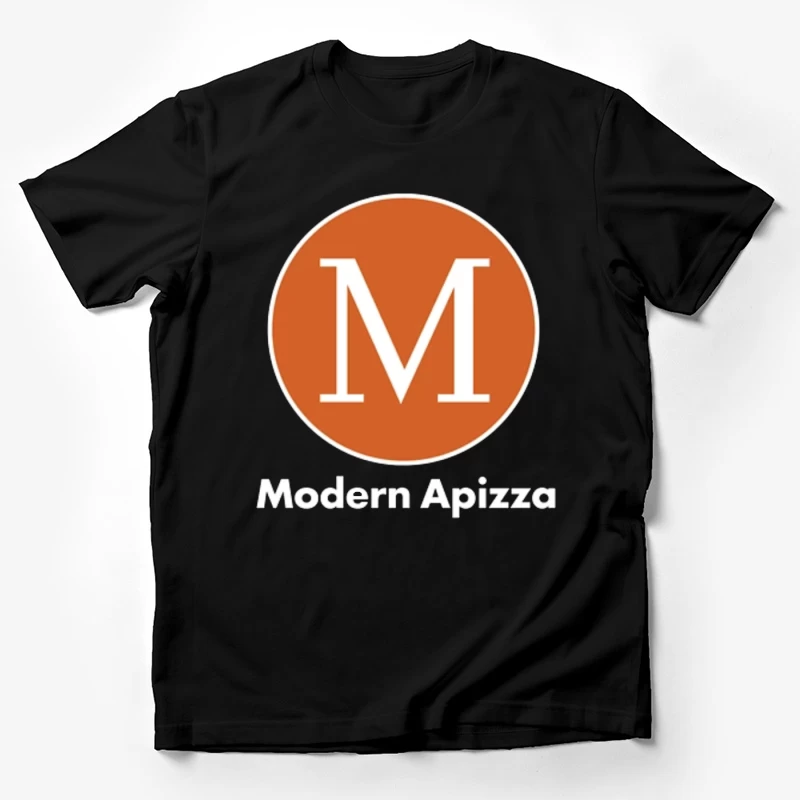 Modern Minimalist Orange Circle M Logo for Apizza Restaurant Male T-Shirt