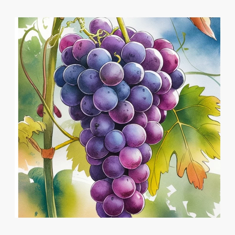 Vibrant Grape Cluster: Autumn Vineyard Illustration Throw Pillow