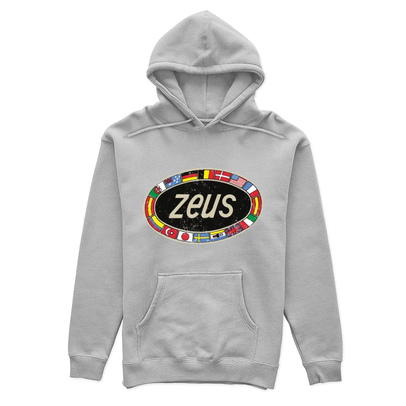 Zeus International Vintage Logo with National Flags Border Female Pullover Hoodie