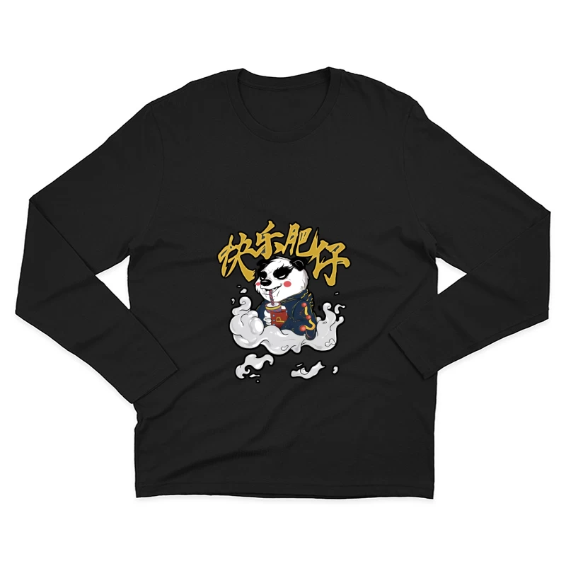 Fröhlicher Panda genießt Getränk Herren Langarm T-Shirt