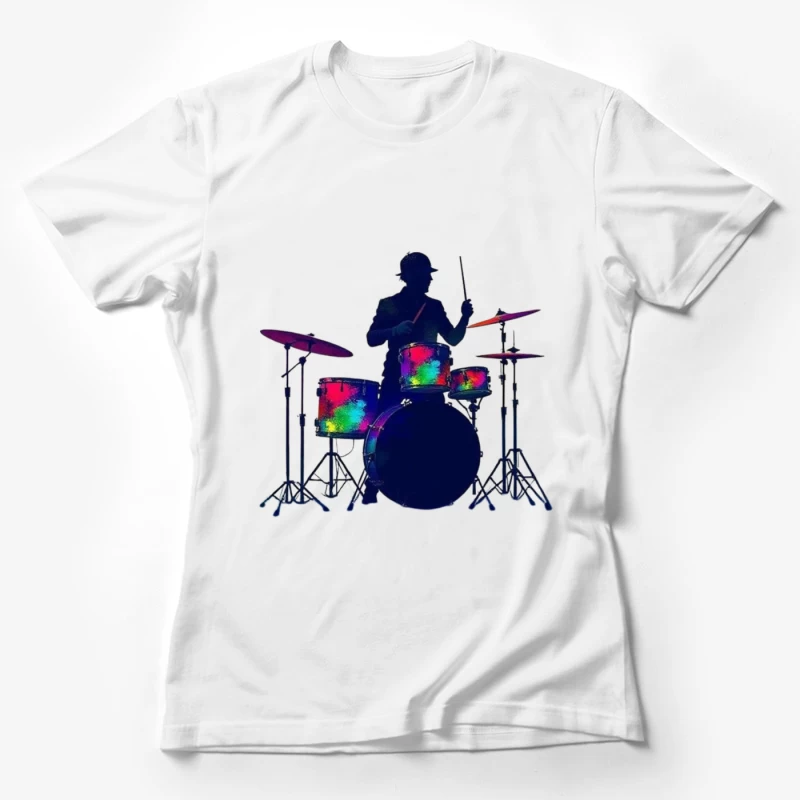 Colorful Silhouette of a Drummer Female T-Shirt