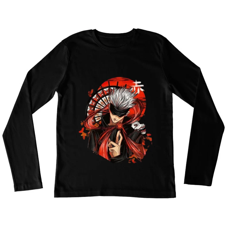 Stylischer Charakter mit Maske und rotem Element Damen Langarm T-Shirt
