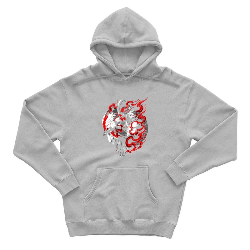 Fierce Warrior with Axe and Flames Male Pullover Hoodie