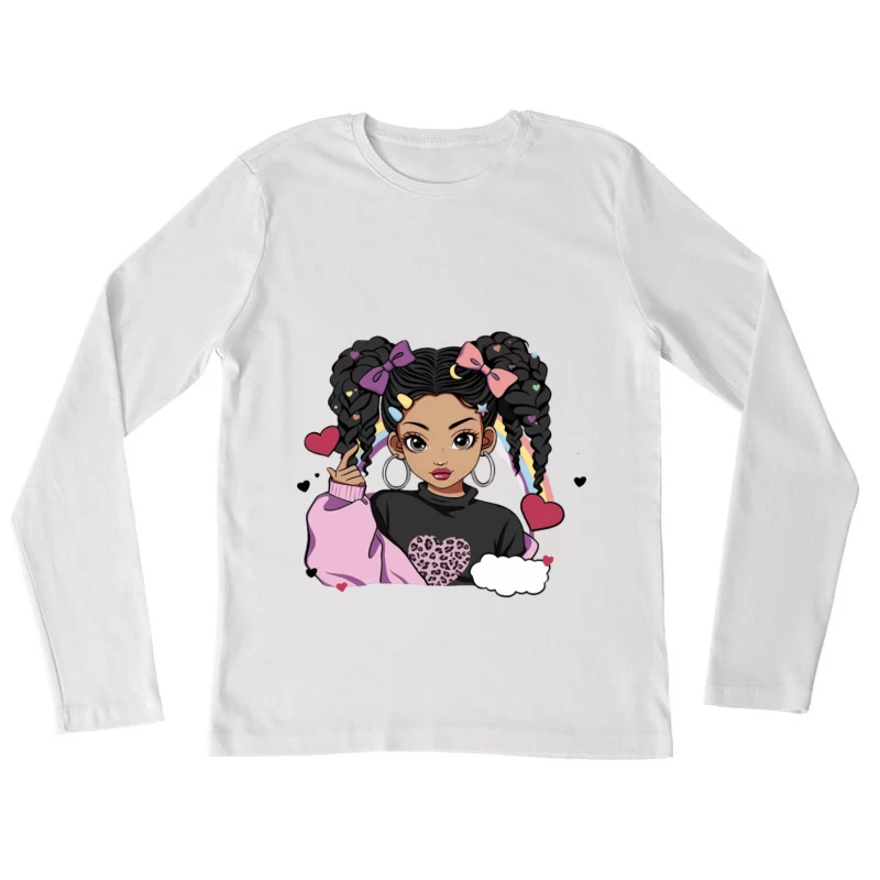 Mädchen mit Zöpfen und Regenbogen Damen Langarm T-Shirt