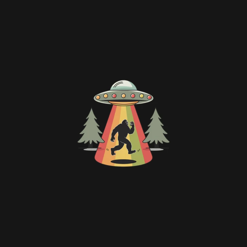 Cartoon Bigfoot Abduction by UFO in Forest Male Long Sleeve T-Shirt