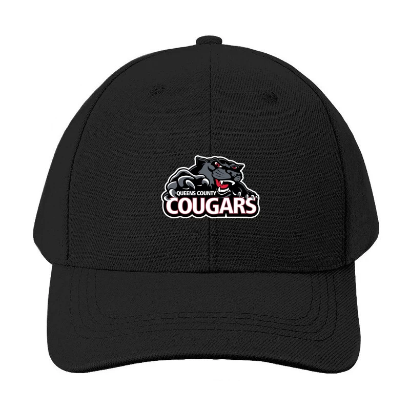 Queens County Cougars Sports Team Logo with Black Cougar Mascot Baseball Cap