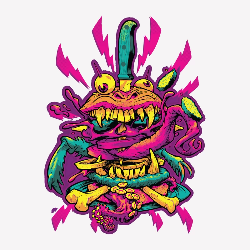 Colorful Grotesque Monster with Knife Female T-Shirt