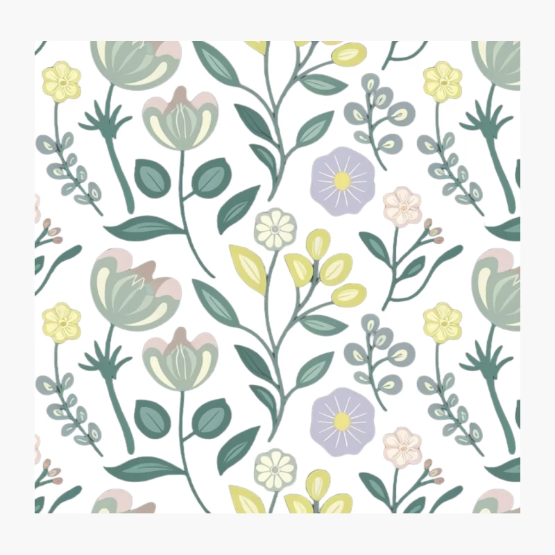 Pastel Floral Seamless Pattern: Vintage-Inspired Botanical Illustration Throw Pillow