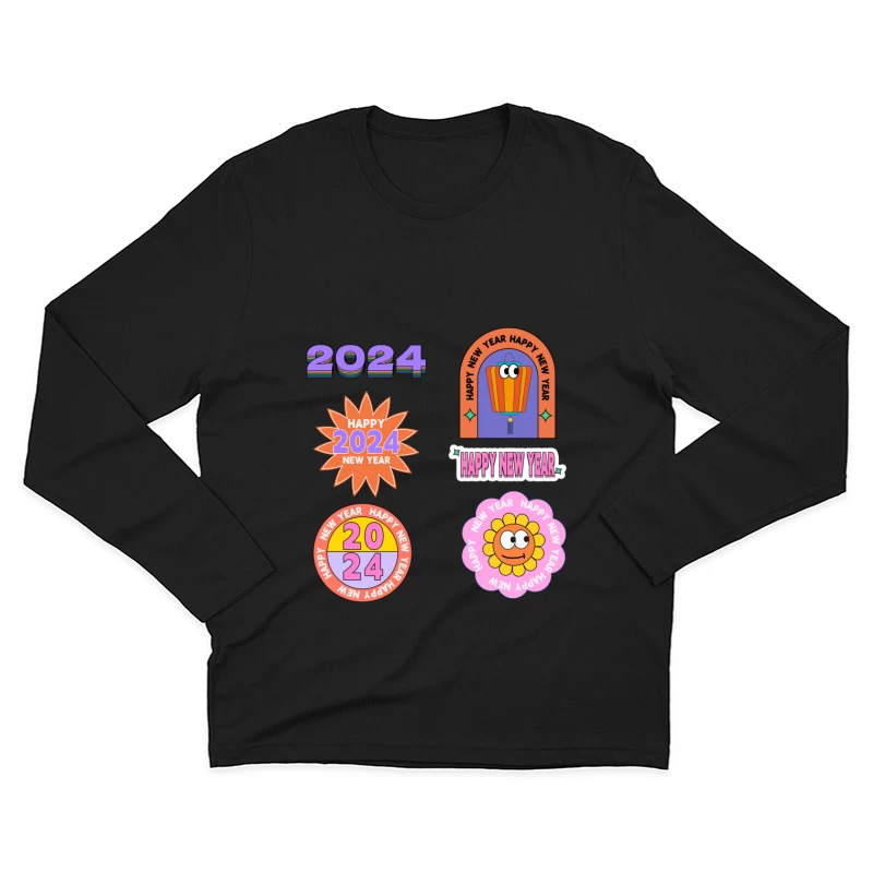 Fröhliches Neues Jahr 2024 mit bunten Grafiken Herren Langarm T-Shirt