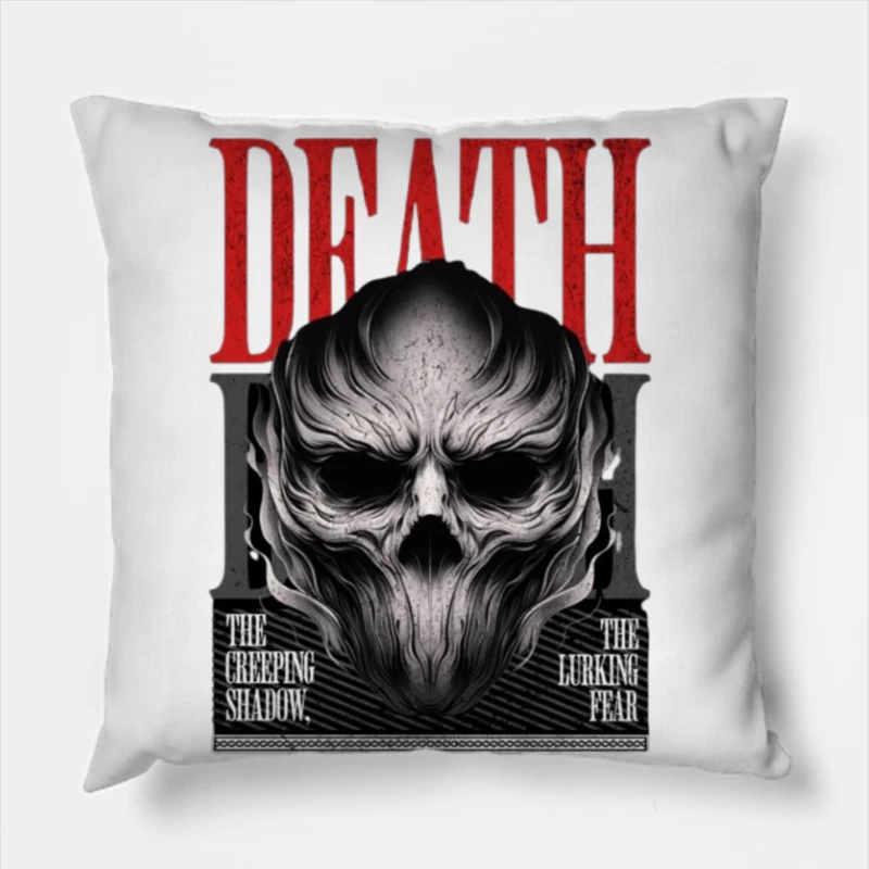 Gothic Death Skull with Red Typography Art Throw Pillow