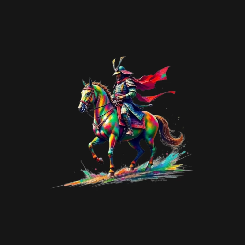 Colorful Samurai Warrior on Horse Male Long Sleeve T-Shirt