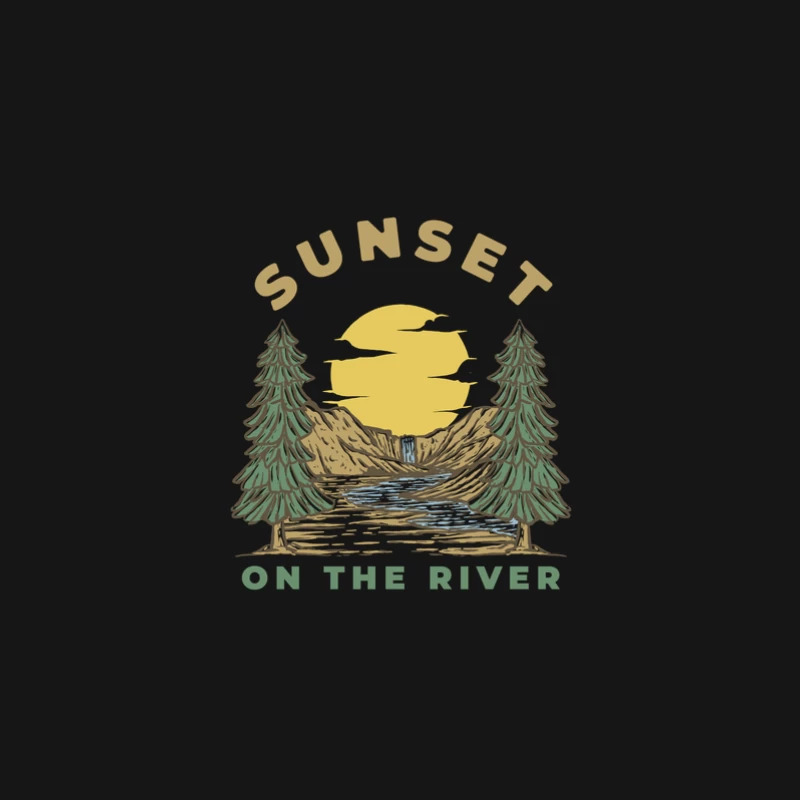 Sonnenuntergang am Fluss mit Wasserfall Herren Langarm T-Shirt
