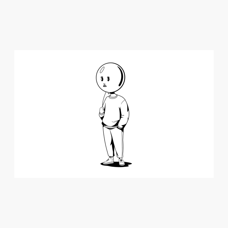 Surreal Balloon-Headed Character in Black and White Illustration Travel Mug