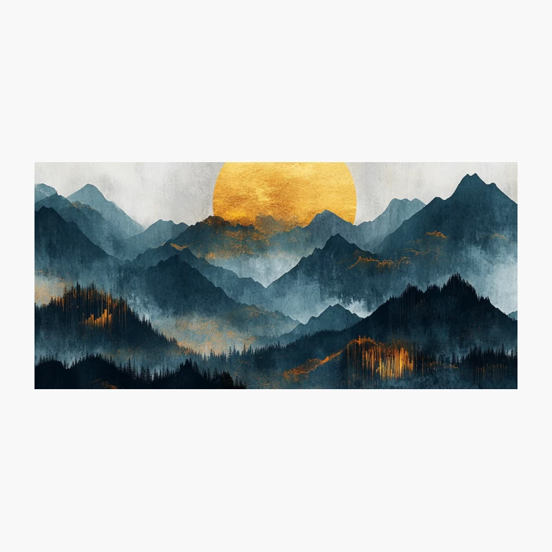 Misty Mountain Sunset: A Golden Artistic Landscape Coffee Mug