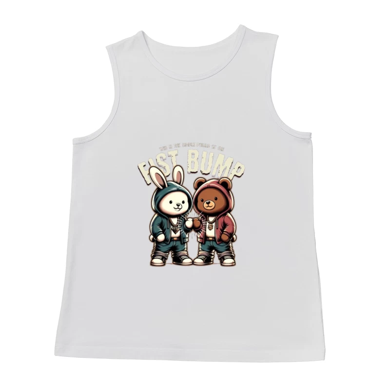 Cartoon Bunny and Bear Friends in Hip Hop Streetwear Sharing a Fist Bump Male Tank Top