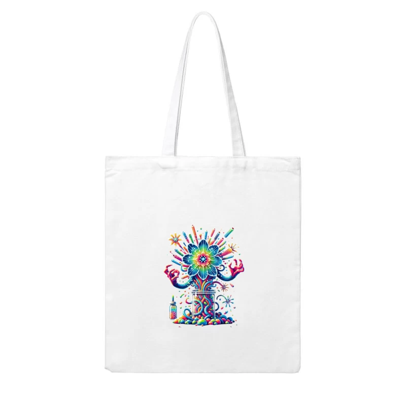 Vibrant Rainbow Flower Explosion from Mason Jar Cotton Tote Bag