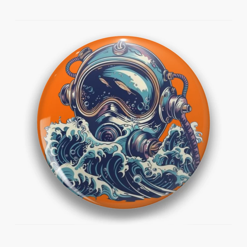 Vintage Deep Sea Diver Illustration Pin