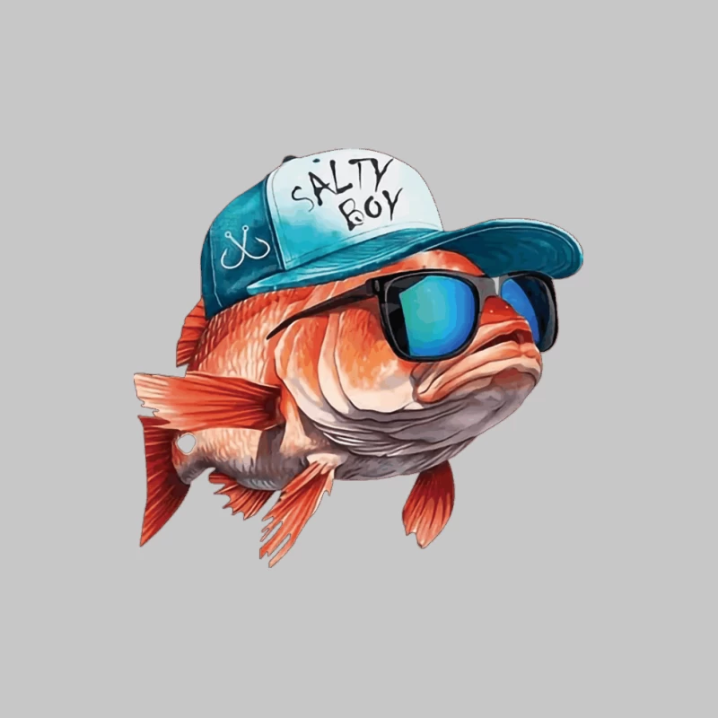 Lustiger Fisch mit Sonnenbrille und Kappe Herren Langarm T-Shirt