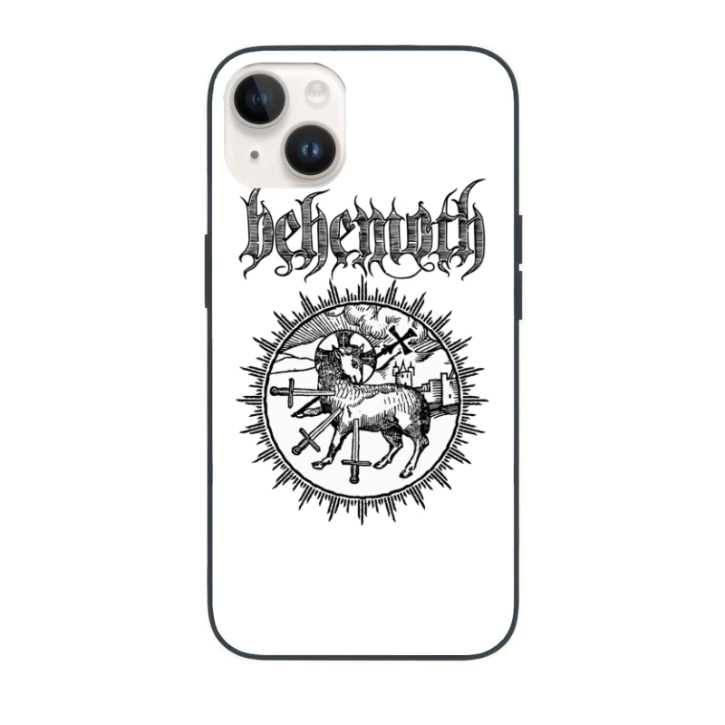 Occult Black Metal Logo with Medieval Lamb and Swords iPhone Case