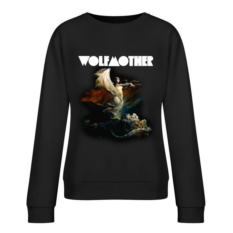 Ethereal Fantasy Figure in Flowing Robes Against Dark Sky Female Pullover Sweatshirt