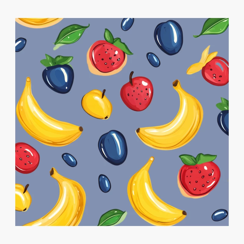 Colorful Fruit Pattern Illustration with Bananas, Strawberries and Plums Throw Pillow