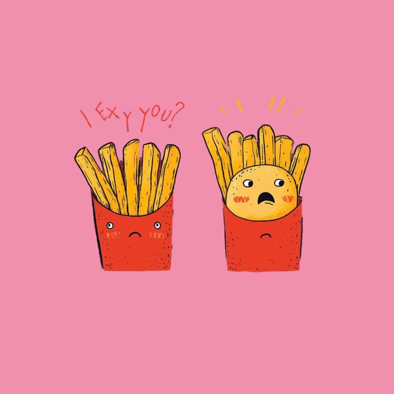 Humorous Cartoon of Anthropomorphic French Fries Making a Pun Male T-Shirt