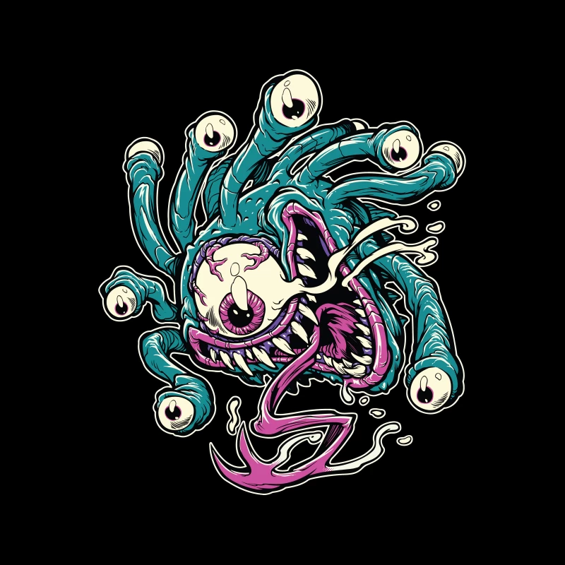 Colorful Cartoon Monster with Tentacles and Eyes Tapestry