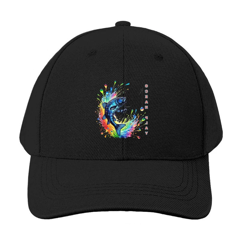 Rainbow Fish Splash: Artistic Fishing Adventure Baseball Cap