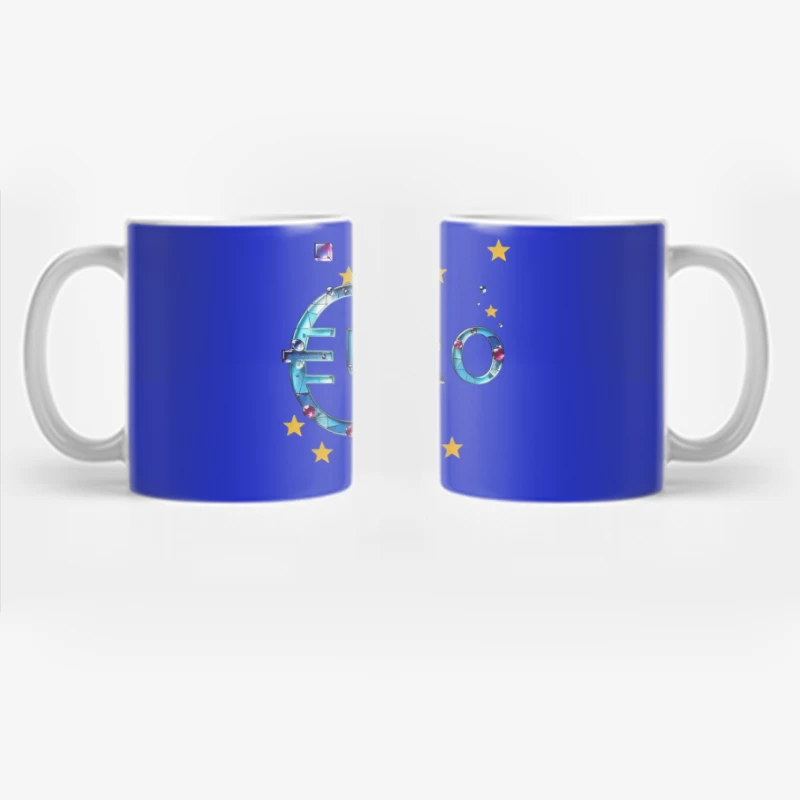 Decorative Crystal Euro Symbol with European Stars Coffee Mug