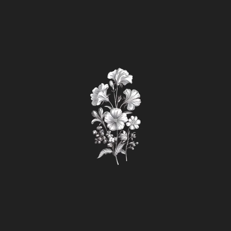 Vintage Botanical Floral Sketch: Detailed Black and White Plant Illustration Bucket Hat