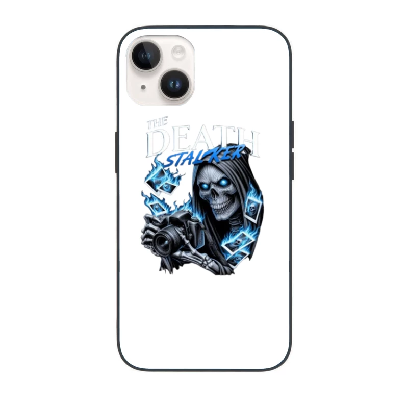 The Death Stalker: Skeletal Photographer with Blue Flames iPhone Case