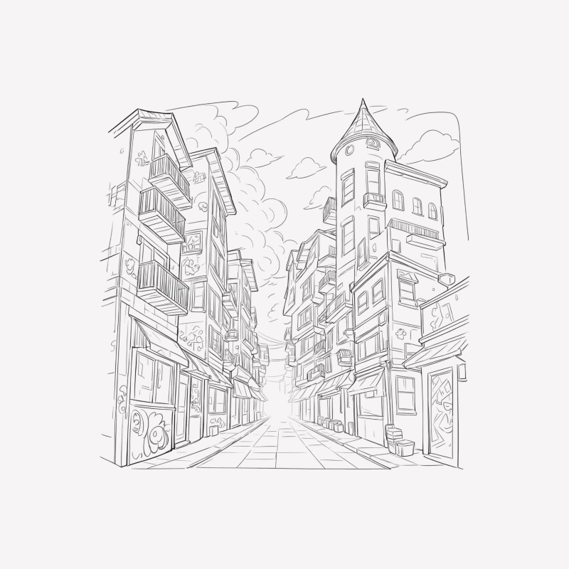 City Street Illustration Male T-Shirt