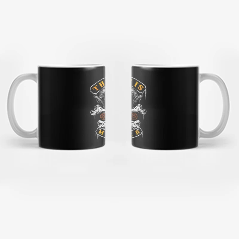 Gothic Art with Skull and Pentagrams Typography Design Coffee Mug