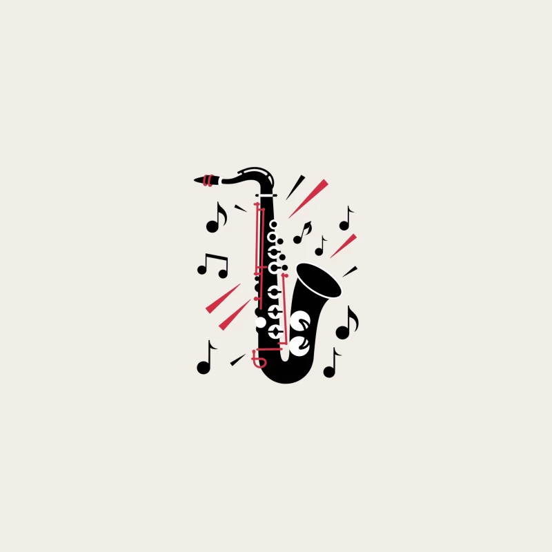 Stylized Jazz Saxophone with Musical Notes Design Bucket Hat