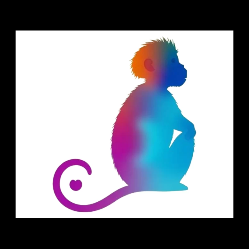 Colorful Gradient Monkey Silhouette with Curled Tail Tapestry